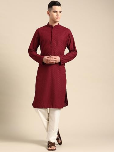 Image of Rajubhai Hargovindas Men Pure Cotton Chikankari Embroidered Straight Kurta
