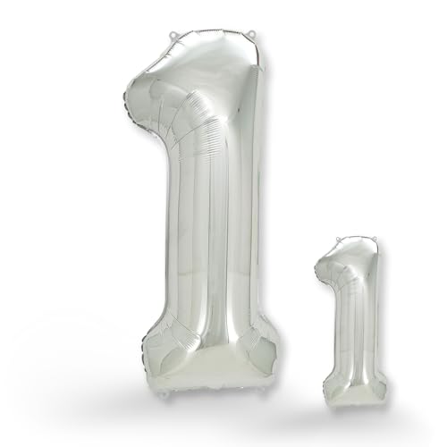 FUNXGO® Ballon decoration anniversaire 1 an - Lot de 2 - Ballons Numéro 1 en Argent - deco anniversaire 1 an fille ou garcon - Gonflables à l'Hélium - Happy Birthday Decoration - Argenté Chiffre 1