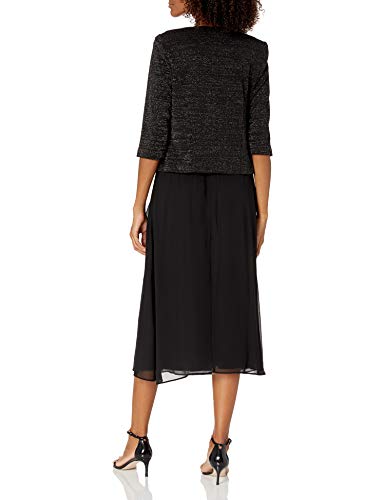 Le Bos Women's Glitter Embroidered Trim 3 Piece Jacket Dress, Black/Silver, 12 #TOP1