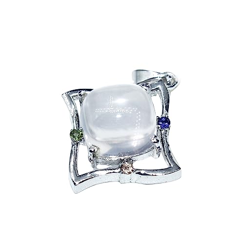 Colgante de cuarzo rosa con plata de ley 925 de 12x12 mm elegante medallón para mujer 1