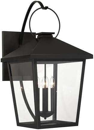 The Great Outdoors 78002-66 Parkside 4 Light 32" Tall Outdoor Wall Sconce - Sand Coal Black with Clear Glass