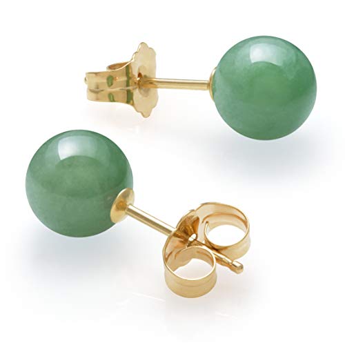 Belacqua Natural 6mm Green Round Jade Stud Earrings in 14k