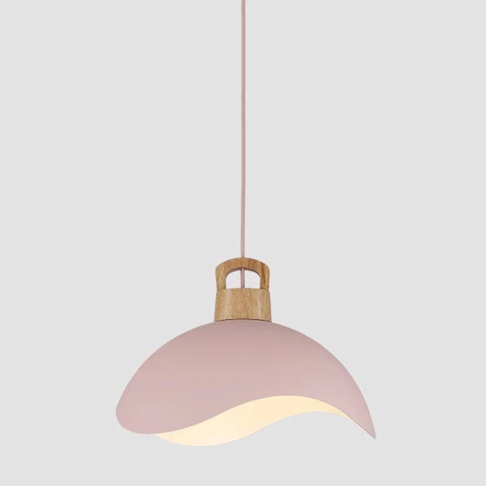 E27 1-Light Mounted Simple Nordic Style Macaron Wood Chandelier, Petal-Shaped Hanging Lamp, for Dinner Home Bar Bedroom Pendant Light(Pink,B)