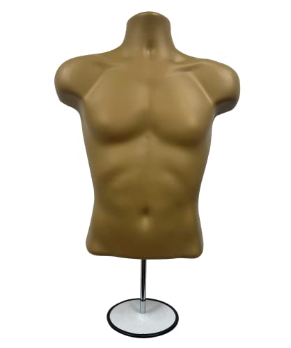 DisplayTown Male Mannequin Torso with Metal Stand Hollow Back Body Stackable Dress Form for Tshirt Display, Countertop, Craft Shows, Photos and Design, S-M Clothing Size (Bronze, Set of 1)