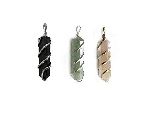 astroghar Black Tourmaline Green Aventurine And Rose Quartz Crystal Wire Wrapped Pendant For Men & Women Reiki Healing-picture-35