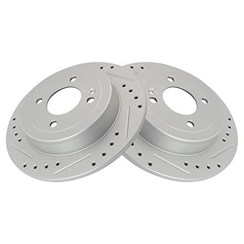 Image of TRQ Performance Rear Brake Pad and Rotor Set Ceramic Drilled Slotted Coated Rotors Compatible with 2012-2017 Hyundai Accent 2012-2017 Kia Rio