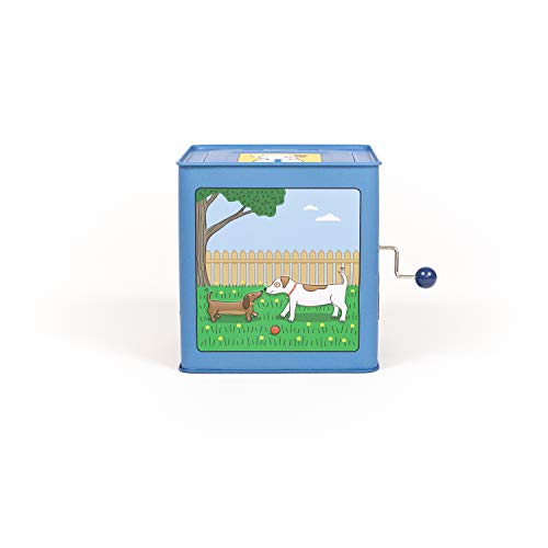 Jack Rabbit Creations Jack the Dog Tin Jack-in-the-Box Toy, Plush Pop-Up Dog, Crank Music Plays “Oh Where Has My Little Dog Gone”, Non-Toxic, Ages 3+