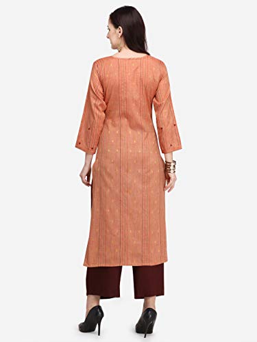 Image of EthnicJunction Women's Cotton Blend Thread Embroidered Straight Kurti