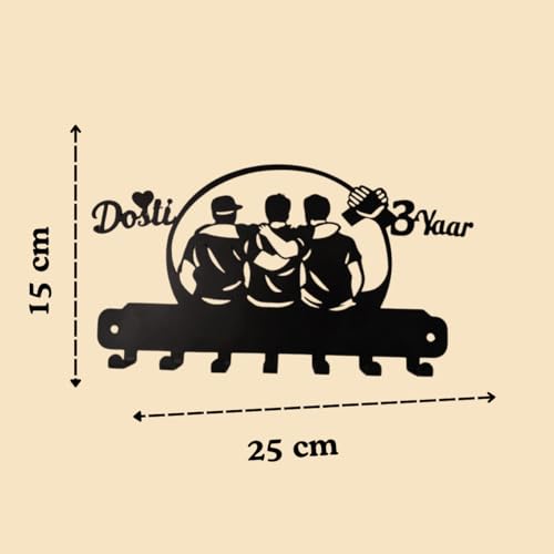 Image of Metal Dosti Key Holder Wall Mount | 7 Hooks Key Hanger No Drill | Decorative Friendship Design Key Rack for Home Entryway Kitchen | Wall Hook Organizer