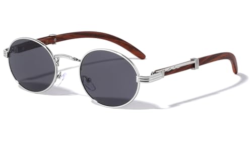 Dweebzilla Scholar Oval Metal & Faux Wood Buffs Luxury Sunglasses