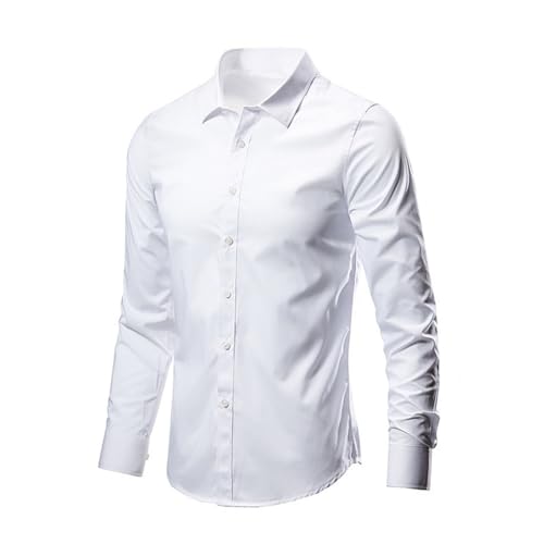 Camisa Hombre Manga Larga,Cuello Solapa Corte Regular Camisas Hombre con Botones Moda Color Sólido Originales Shirt de Vestir Casual Regular Fit Camisa de Negocios Cómodo Diario Top