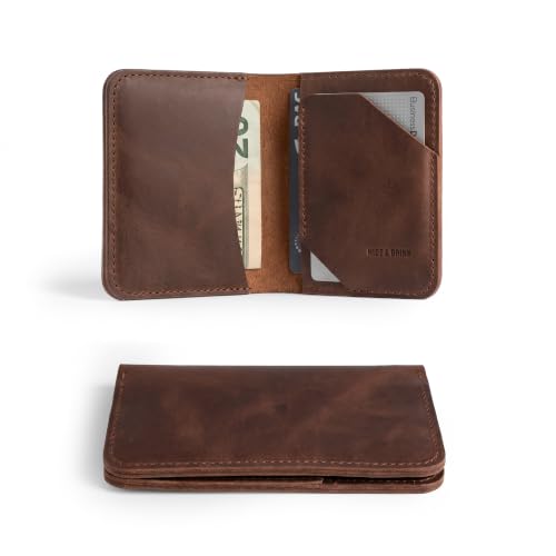 Hide & Drink, Leather Bifold Card Wallet Diagonal, Holds Up to 5 Cards Plus Folded Bills, Cash Organizer, Accessories, Handmade - Bourbon Brown