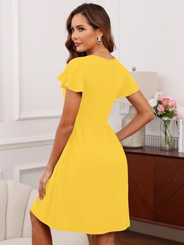 Image of Heymoments Women's Ruffle Sleeve V Neck Swing Sundress Summer Casual A-Line Midi Dress with Pockets S-2XL