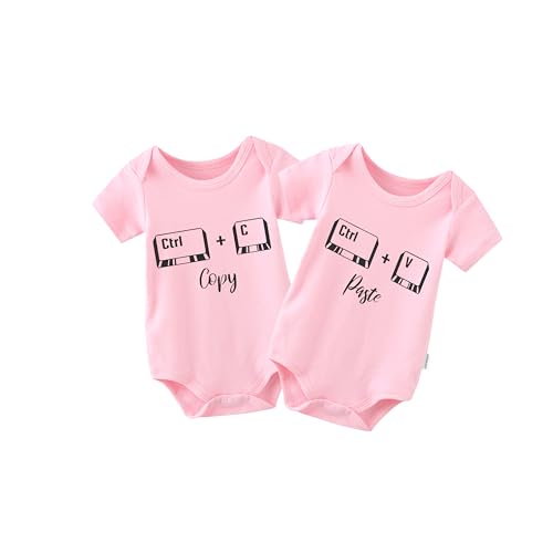 Image of QIANWANYI Baby Twins Bodysuit Ctrl C Ctrl V Newborn Baby Outfits Unisex Romper Unisex Toddler Clothes Infant Outfits Set(pink 3m)