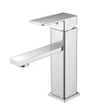 Vuadzren Rubinetto Bagno Lavabo Miscelatore da lavabo a foro singolo, forma quadrata,cromo, a leva singola con cartuccia ceramica, in acciaio inox (1, cromo)