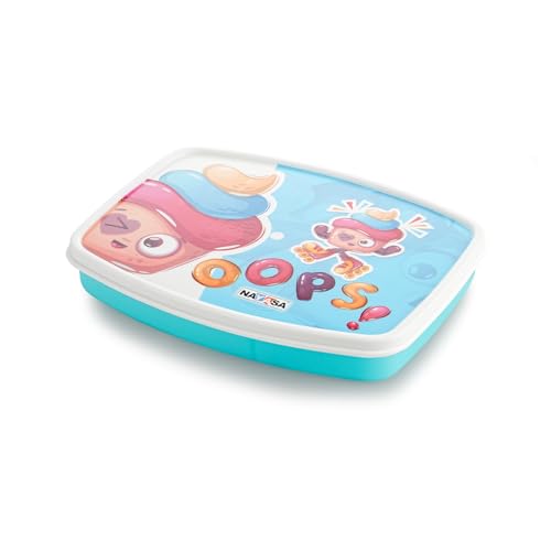 Image of Nayasa Witty Deluxe Mini 2 Compartment Lunchbox | BPA Free and Food Grade Plastic Tiffin | Cupcake Print | 450 ML | Blue