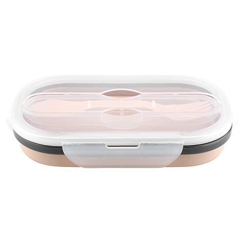 Collapsible Lunch Bento Box, Insulated Food Grade Silicone Foldable Lunch Box Portable Rectangle Food Storage Container(Nordic Apricot)