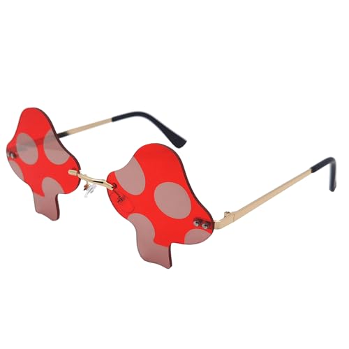LJCZKA Pilz Sonnenbrille Rave Brille Damen Herren Vintage Randlose Sonnenbrille Hippie Halloween Party Festival UV-Schutz