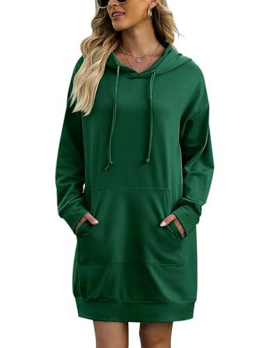 Image of Quenteen Women Hoodies Dress Hooded Sweatshirts Dress Casual Long Sleeve Tunic Dress Oversized Sweatshirts with Pocket