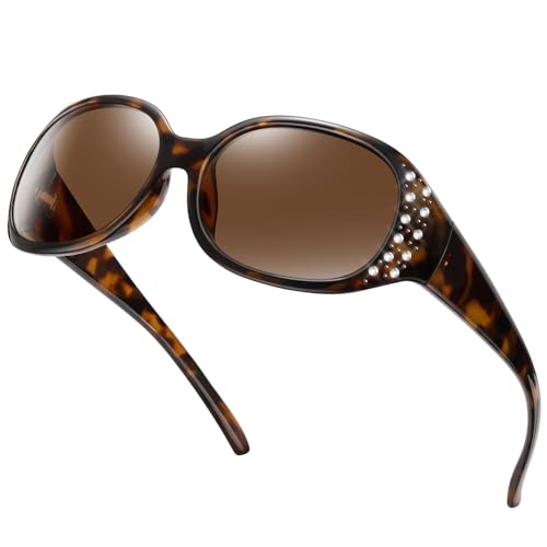 HAOLOTA Polarized Sunglasses for Women Rhinestone Wrap Around Sunglasses with UV400 Protection
