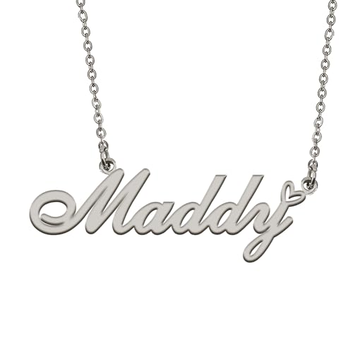 HUAN XUN Customized Maddy Name Necklace Silver Stainless Steeel for Women Personlized Jewelry Gifts for Mother