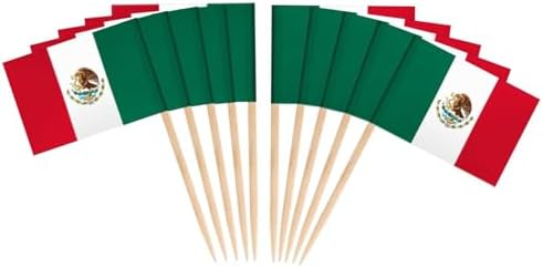 JAVD CYPS 100 Pcs Mexico Flag Mexican Toothpick Flags, Mini Stick Cupcake Toppers Flags,country Picks Party Decoration Celebration Cocktail Food Bar Cake Small