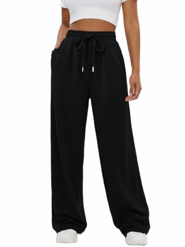 Image of IWOLLENCE Wide Leg Trousers for Women UK Sweatpants (Black, M)