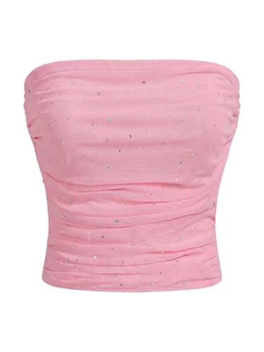 Image of Floerns Women's Rhinestone Sleeveless Bandeau Party Corset Strapless Tube Sequin Top