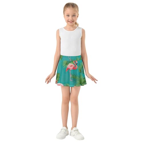 Joisal Athletic Shorts Girls Skorts Pink Flamingo Tropical Palm Teal Tennis Skirts for Kids Navy Flowy Skort 3t3