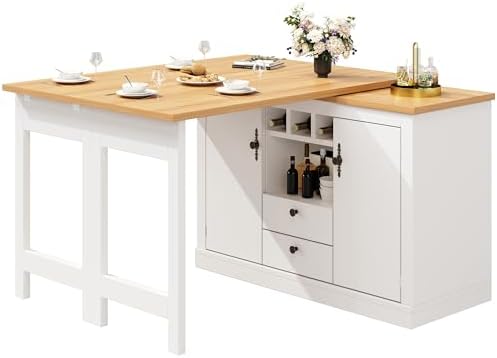 Weißer ausziehbarer Bartisch mit Stauraum für Küche oder Wohnbereich.