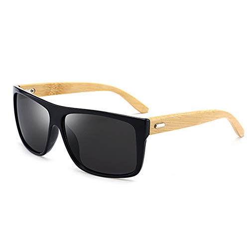 B BIDEN Retro Gafas de Sol Cuadradas para Hombres de Bambú, Gafas al Aire Libre con Lentes de Protección para Deporte y Conducción