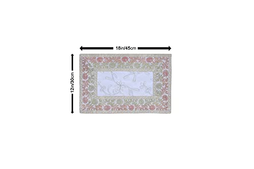 Image of Embroidery Home Decor Decorative Silk Dining Table Mats 6 Pieces Placemats 45x30 Cm (White)