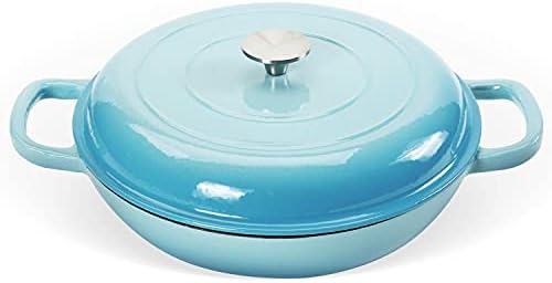 COOKWIN Cast Iron Casserole Braiser, 3.8 Quart,Heavy Duty Casserole Skillet with Lid and Dual Handles, Porcelain Enameled Surface Cookware Pot, Mother's Day Gifts for Family Light Blue