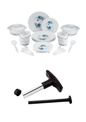 Maharani Dinner set of 36psc exclusive Plastic Printed Round Dinner Set. microwave safe 6 BIG PLATS, 6 SMALL PLATS , 12 SMALL BOWL,2 BIG SPOON and 6 TABLE SPOON 2 BIG BOWL WITH 2 LID (multi color)with 1 coconut opener