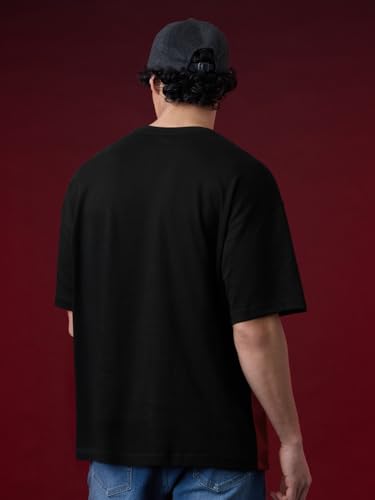 Image of The Souled Store Official Marvel: Spider x Venom Oversized T-Shirt for Men Boys Cotton Casual Half Sleeves Baggy Loose Fit Drop Shoulder Round Neck Black