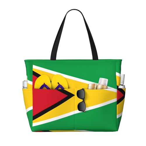 Multi-pocket large capacityFlag of Guyana printed beach travel bag can be carried by hand or on the shoulder
