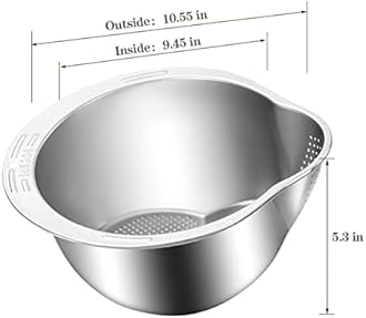 Rice Washer Strainer Bowl - 4-in-1 Washing Bowl for Quinoa, Stainless Steel Rinser With Side Drainers Small Colander for Cleaning Fruits, Vegetables, and Beans - Versatile Kitchen Tool