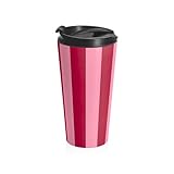 Striped Travel Mug 15oz | Insulated Stainless Steel Tumbler With Lid | Pink Red Aesthetic Coffee Cup | Reusable Hot Cold Mug