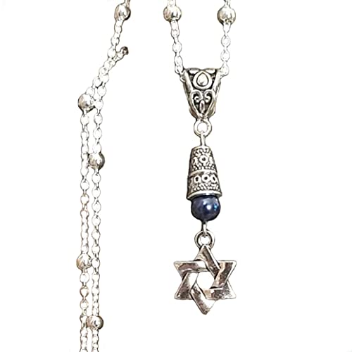 Star Of David Necklace On Sterling Silver Chain Blue Accent #TOP4