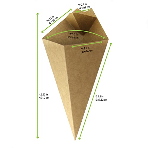 Image of PACKNWOOD 210CONFR2KR - Paper Cone Cup - Kraft Paper Cones with Built in Dipping Sauce Compartment - Grease-Resistant, and Leak-Proof - Finger Food Cones - (8.75 inch x 5.25 inch) (Pack of 500)