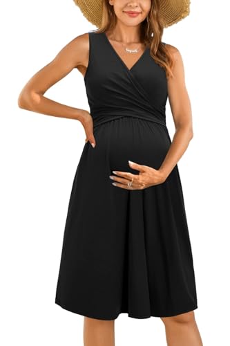 OUGES Vestido de Maternidad de Invierno para Mujer Vestido de Lactancia Algodón Embarazadas Casual Vestidos de Otoño con Bolsillos