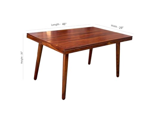 Image of DaneWood Wooden Dining Table 4 Seater | Four Seater Dinning Table with 4 Upholstered Dining Chairs | Dining Room Sets for Restaurants | Sheesham Wood | Honey Finish & Blue Velvet Fabric Chairs