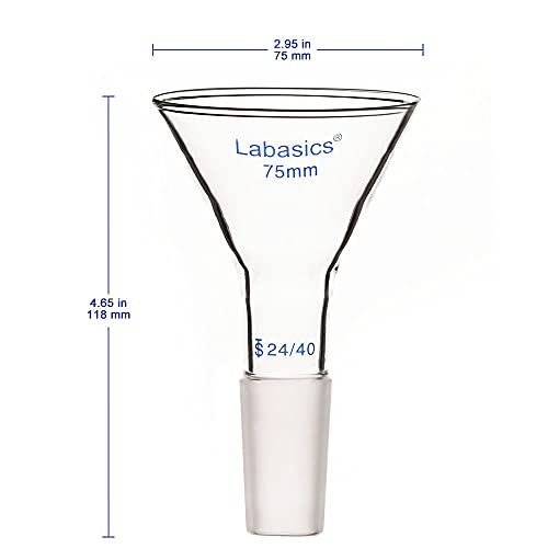 Labasics Glass Short Stem Powder Funnel with 75 mm Top Outer Dimension and 24/40 Inner Joint, Lab Glassware for Filtration and Transfer
