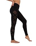 90 Degree By Reflex Criss Cross Side Stripe Mesh Panel Leggings - Black - Medium