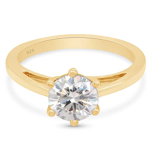 SAVEARTH DIAMONDS 1 Carat 6.5MM Round Cut Lab Created Moissanite Diamond Solitaire Engagement Wedding Promise Ring For Women In 14K Gold Over Sterling Silver (VVS1 Clarity, 1 Cttw)2
