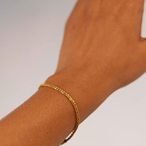 Vriua Gold Bracelets For Women, 14K Gold Plated Sparkle Bracelet Dainty Diamond Cz Link Bracelets Adjustable Sparkly Chain Bracelets Set Gold Jewelry For Women #TOP4