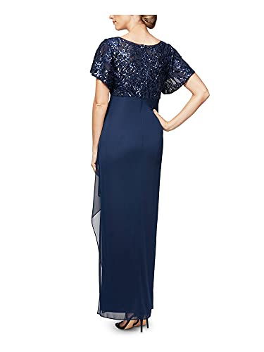 Alex Evenings Women's Stretch Sequin Bodice Empire Waist Long Dress, Navy Flutter Sleeve, 16 #TOP1
