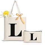 AUNOOL Canvas Tote Bag for Women Initial Small Tote Bag Makeup Bag Bridesmaid Bags Personalized Gift