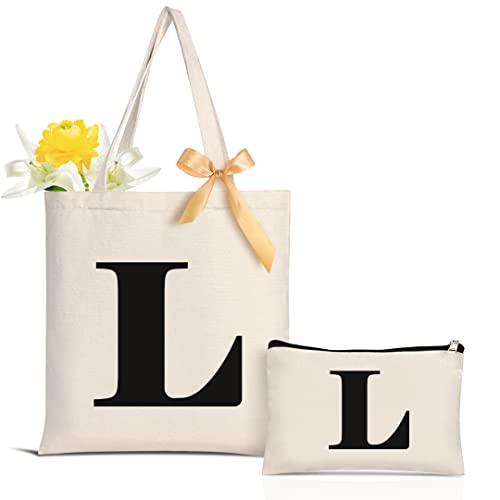 Aunool Canvas Tote Bag For Women Initial Small Tote Bag Makeup Bag Bridesmaid Bags Personalized Gifts For Women Monogrammed Gift Ideas For Birthday Valentine's Day Mother's Day Anniversary Letter L #TOP7