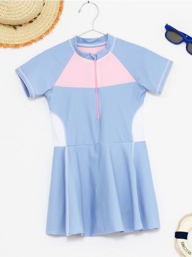 Kids Short Sleeve Swim Dress Girls One-Piece Rash Guard UV Protection Sunsuit Bathing Suit4